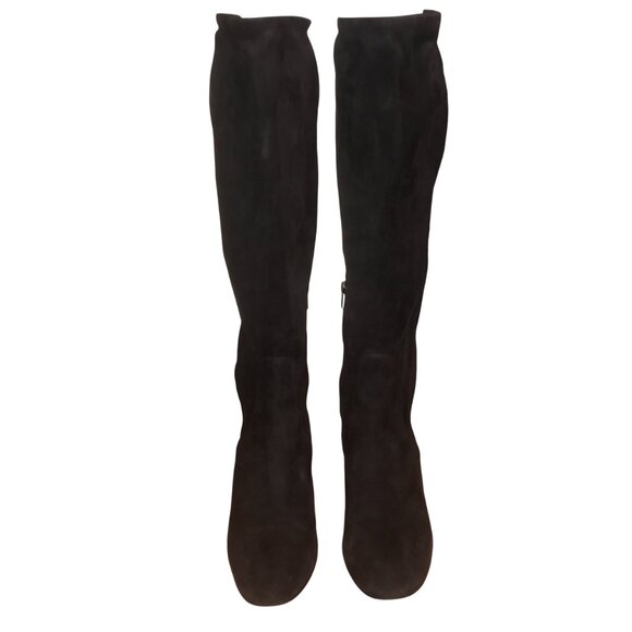 Valentino Suede Leather Boots Black 37 Block Heel - Picture 3 of 11